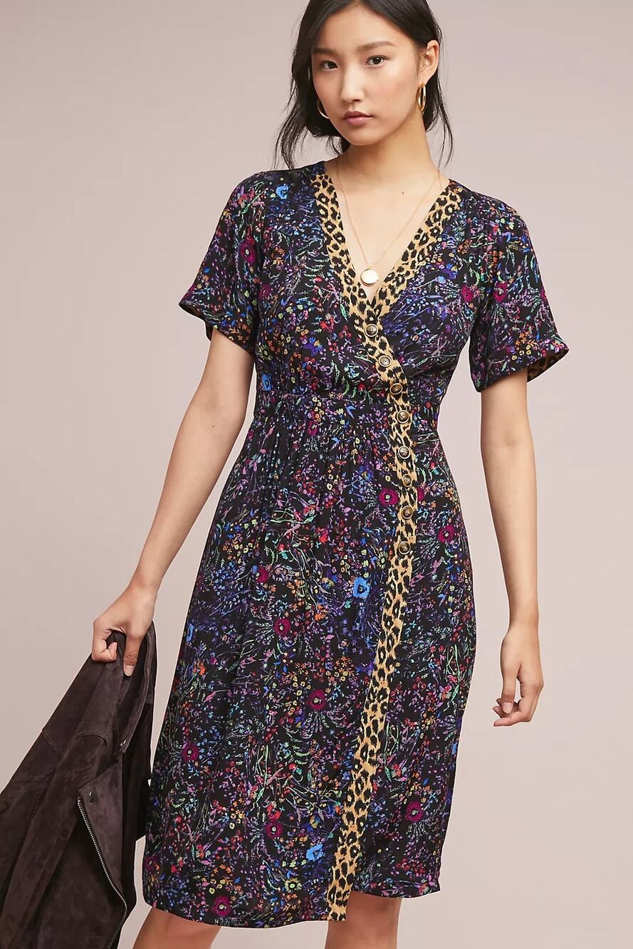 New ANTHROPOLOGIE by Maeve Morgan Dress $148 SIZE 2 Black Floral Motif